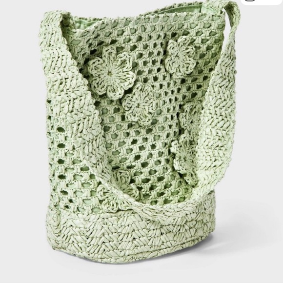 a new day Handbags - A New Day Light Green Crochet Bucket Bag
